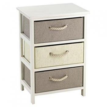 Cómoda de Madera y Rafia Sintética con 3 Cajones 40x30x60 cm Beige/Sandwich
