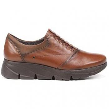 Zapato Fluchos para mujer F1357 marrón de piel, estilo deportivo y cierre ajustable, disponible en talla 37