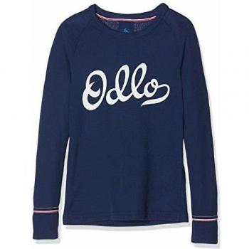 Odlo Bl Top Crew Neck L/S Active Warm Originals Camiseta Interior, otoño/Invierno, Infantil, Color Diving Navy - Placed Print FW19, tamaño 104