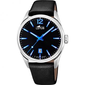 Reloj Lotus Chrono 18693/6 para Hombre con Esfera Negra, Caja de Acero Inoxidable 316L Gris Plata y Correa de Piel Negra