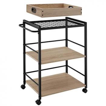 Carrito para cocina Worcester 65 x 41,5 x 87 cm | Práctico carrito de cocina de estilo industrial | Estante superior de rejilla y dos estantes de madera con refuerzos transversales | Bandeja extra