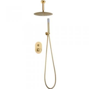 Conjunto Ducha Monomando Empotrado Vesubio Oro Cepillado