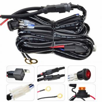 KAWELL Arneses de cableado - Arnés de Alambrado Barra de luces del LED Faro Antiniebla Fusible 40A relé Interruptor de Encendido / Apagado Impermeable