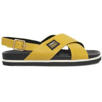 Cerruti 1881 Yellow CALF Leather Sandal - EU38/US8, Flat Sandals, female, Yellow, Size: 8 US, Yellow Braided Leather Sandal with Buckle, Women's Leather Platform Sandals, Yellow