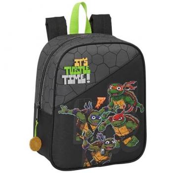 Mochila Escolar Adaptable a Carro Tortugas Ninja - Diseño Ergonómico, Amplio Espacio de Almacenamiento, Bolsillos Multifuncionales, Dimensiones 22x27x10 cm, Color Gris/Negro