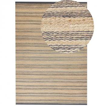 Alfombra de yute y algodón beige y gris hecho a mano 160 x 230 cm estilo Dhurrie