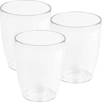 3x Macetero orquídea de plástico WELLHOME Coubi Orchid en color blanco transparente 13,2 x 13,2 x 16 cm