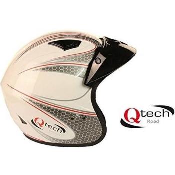 Qtech Casco abierto para scooter - Para motocicleta / trial - Negro / blanco / rojo - Blanco - L