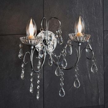 Aplique de pared Tabitha, cromo y cristal, 2 bombillas, IP44, G9