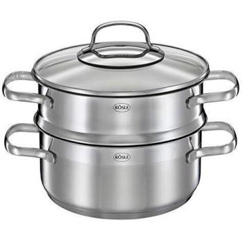 Rösle Elegance 20 cm Stainless Steel Steamer with Glass Lid and Induction Compatibility