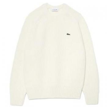 Lacoste Thick Carded Wool Crew Neck Sweater for Men - Beige, Size L