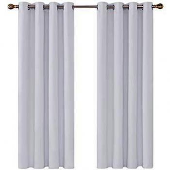 Deconovo Cortina Opaca Gruesa Decór Ventana Accesorios para Habitacion Matrimonio Estilo Moderno Elegante con Ojales 2 Piezas 132 x 114 cm Gris Blanco