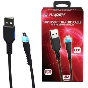 Cable micro USB, supersoft anti-nodo LED para mando PS4/PS4 Pro/PS4 Slim/Xbox One/Xbox One X controller