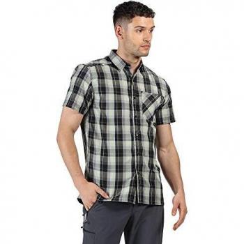 Regatta Kalambo V-Camisa Deportiva De Cuadros, Manga Corta Y Tejido De Secado Rápido Shirts, Hombre, Black, XL