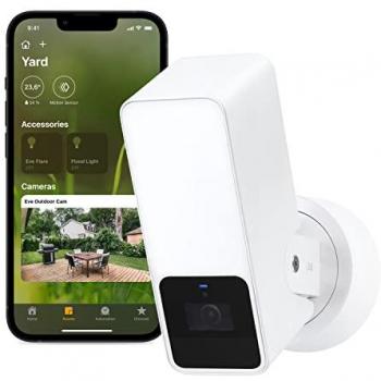 Cámara de Vigilancia Exterior Eve Outdoor Cam - 1080p, Wi-Fi, Visión Nocturna, Sensor de Movimiento, Foco Integrado, Compatible con Apple HomeKit