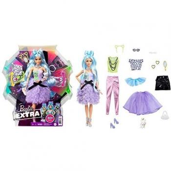 Muñeca Barbie Extra Deluxe con Pelo Azul, 3 Looks de Ropa, Accesorios y Mascota