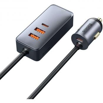 Cargador de coche Baseus Share Together PPS multi-puerto de carga rápida 120W con cable de extensión, compatible con Quick Charge 3.0 y PD 3.0 para iPhone 15, 14, 13