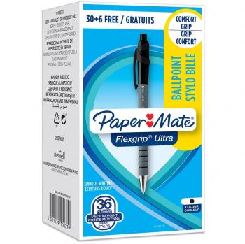 Paper Mate Flexgrip - Bolígrafo, bola retráctil azul, punta mediana de 1.0 mm, caja de 36, color azul