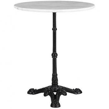 Mesa auxiliar redonda de mármol blanco y negro con base de metal 71 cm altura x 60 cm diámetro