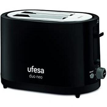 Ufesa TT7485 Duo Neo Tostadora de 750W, 7 Niveles de Tostado, 2 Ranuras para 2 Tostadas, Función Descongelar y Recalentar, Negro