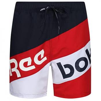 Bañador Reebok Ryan - Pantalones Cortos de Natación para Hombre en Azul, Rojo y Blanco, Longitud Media, Poliester de Secado Rápido, Talla XL