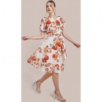 Goddiva Wrap Back Flutter Sleeve Midi Dress - Beige - Size 16 UK