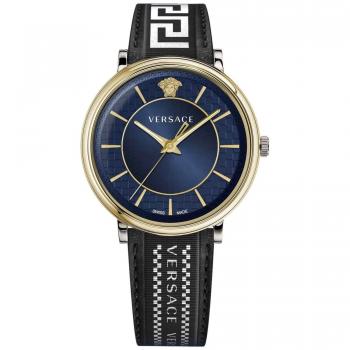 Versace V-Circle Blue Dial Gold Watch, Yellow male, Size: ONE SIZE
