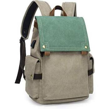 TAK Mochila Casual de Lona Mochila para Portátil de 15,6 pulgadas con Puerto de Carga USB para Hombre y Mujer para Viajar, Senderismo, Colegio, Escuela
