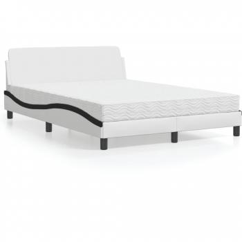 Cama con colchón de cuero sintético blanco y negro 140x190 cm