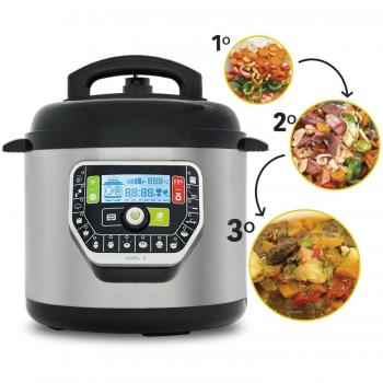 Olla programable GM Modelo G Deluxe. La única olla programable con función báscula. Robot de cocina programable multifunción que cocina por ti. Funciona con o sin presión de hasta 90Kpa, 19 menús, modo ECO, capacidad de hasta 6 litros.