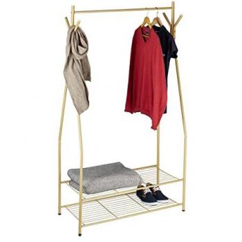 Perchero Burro Sandra con Almacenamiento para Zapatos, Metal, 2 Estantes, Barra para Colgar Ropa, 162 x 90 x 40 cm, Marrón
