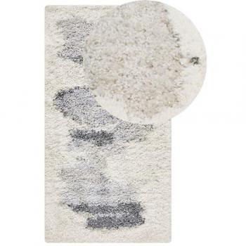 Alfombra Shaggy Abstracta Blanco y Gris Oscuro 80 x 150 cm Pelo Largo Rectangular
