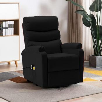 Sillón de masaje reclinable elevable de cuero sintético negro con respaldo ajustable y reposapiés ergonómico