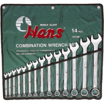Kit de herramientas HANS 14 piezas con llaves poligonales de boca en tamaños 10, 14, 17, 19, 21, 22, 24, 27, 30 y 32 mm