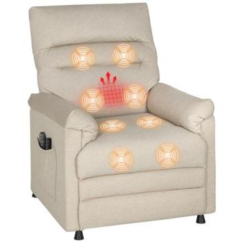 Sillón Masaje Reclinable Eléctrico Beige con Calor Lumbar, Vibración, Motor Silencioso, Función de Memoria y Control Remoto USB