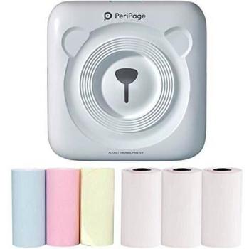 Siebwin Mini Impresora Térmica Portatil, Impresora Fotográfica Bluetooth Etiqueta Nota Recibo Papel Impresora con 6 Papel De Impresión, Peripage Impresora de Fotos para Movil