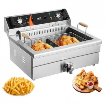 Vevor 2250W Commercial Electric Countertop Deep Fryer, 29L Stainless Steel with Basket, Adjustable Temperature Control