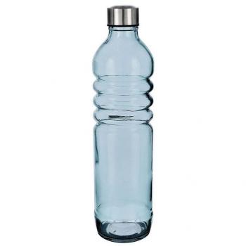 Botella de Vidrio 1.25L con Relieve Habitat Azul, Tapón Hermético, Fácil de Limpiar, Reciclable, Ecológico, Material Saludable y Higiénico, No Poroso
