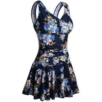 Mujer Bañador con Falda Traje de Baño de Una Pieza de Talla Grande Impresión Elegante Sexy Push Up Monokini Azul/Flores XXL