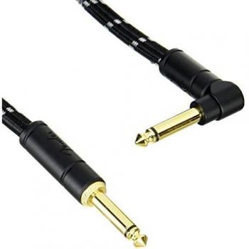 Fender Deluxe Black Tweed 5.5m Guitar/Instrument Cable with Straight and Angle Plugs