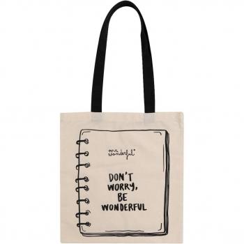 Tote bag Mr Wonderful - Don't worry, be wonderful - Bolsa de tela resistente, diseño colorido y motivacional, asas largas para llevar al hombro, ideal para compras o uso diario
