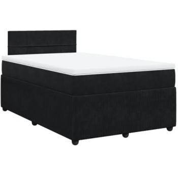 Cama box spring con colchón de muelles en terciopelo negro 120x200 cm