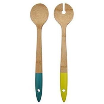 Pebbly NBA029 - Set de servicio de ensalada, bambú, 30 cm, color azul y verde