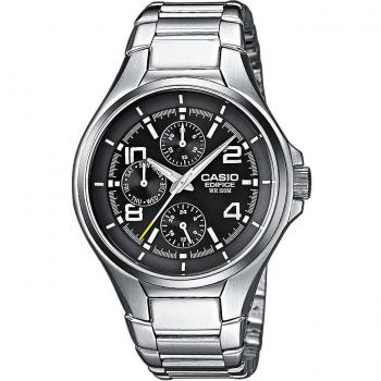 Casio Edifice EF-316D-1AVEF Men's Analog Watch with Silver Stainless Steel Bracelet and Black Dial