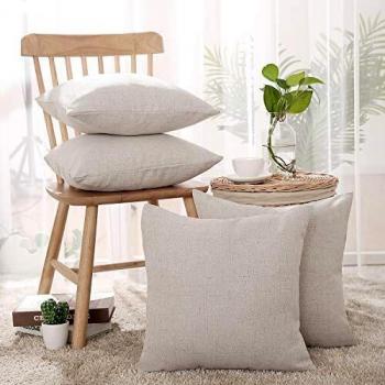 Deconovo Funda de Cojín Decorativa para Habitación de Color Sólido Efecto Lino con Cremallera Oculta 45 x 45 cm 4 Piezas Crema