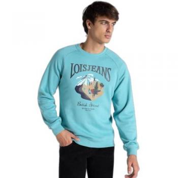 Sudadera Lois Jeans para hombre, manga rangla, cuello caja, ilustración gráfica, casual, verde, algodón, manga larga