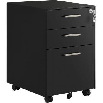 Cajonera de Oficina con Ruedas y Cerradura - 3 Cajones, Acero, Ideal para Documentos, Papelería y Carpetas en Estudio, Blanco o Negro
