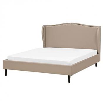 Cama Doble Tapizada Beige 160 x 200 cm con Somier y Cabecero Estilo Glamour Colmar