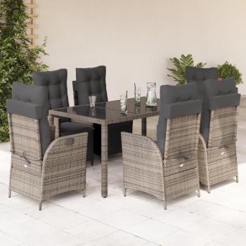 7 Piece Gray Poly Rattan Garden Dining Set with Cushions