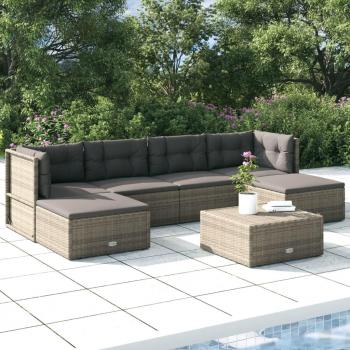 6-Piece Grey Poly Rattan Garden Lounge Set with Cushions